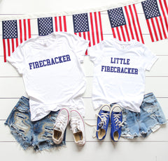 firecracker shirt, glitter 4th of july shirts, red white and cute shirts, fourth of 4th matching tees, patriotic mommy and me tees