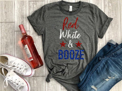 red white and booze, fourth of july shirt, 4th of july tee, funny 4th of july shirt,  funny 4th tee, patriotic shirt, stars and bars shirt