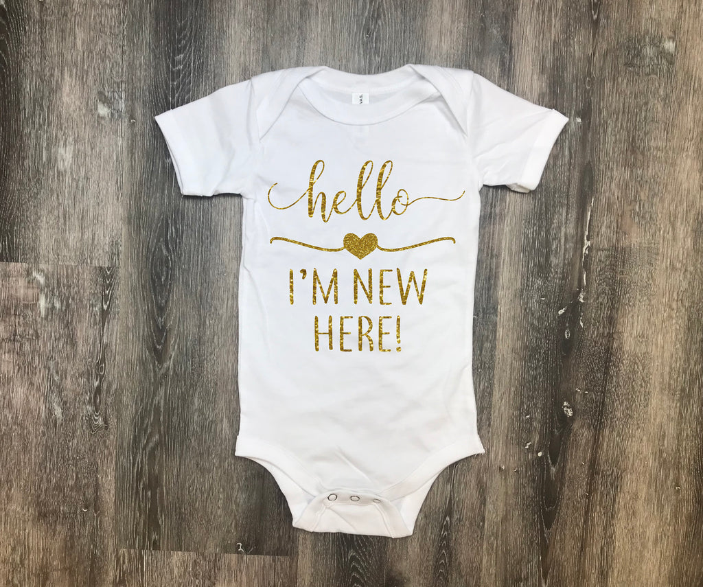 hello I'm new here, baby shower gift, new baby gift, newborn gift, baby gift, infant gift, gift for new mom, baby coming home outfit, gift