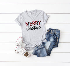 Christmas t-shirt,Buffalo plaid t-shirt, Christmas party shirt,Women's Christmas shirt,Women's Christmas top, Women's holiday tee, Xmas tee