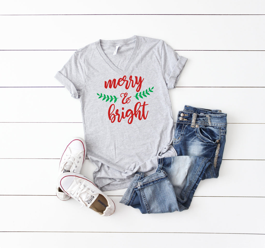 Merry and bright, Women's Christmas t-shirt, Christmas party shirt, Women's Christmas shirt, Women's Christmas top, Women's holiday tee,