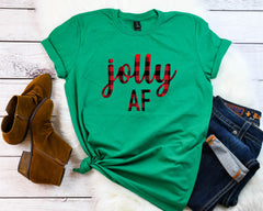 Jolly af shirt, Buffalo plaid t-shirt, Buffalo Plaid Holiday tee, Cute Women's Christmas shirt, Christmas party shirt, Women's Christmas top