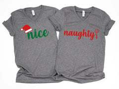 Naughty and nice couple shirts, Matching couple Christmas shirts, Couple Holiday shirts, Holiday couple shirts, Christmas couple shirts