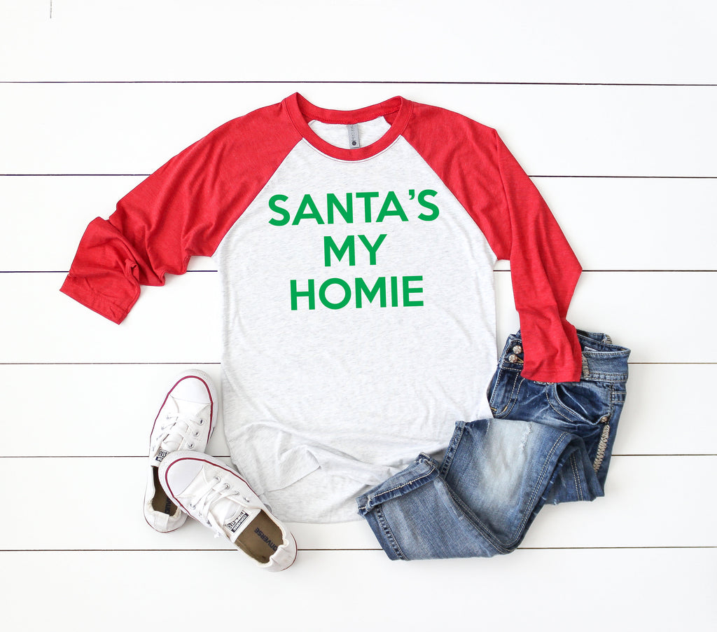 funny Holiday Party Shirt, Santa's My Homie Baseball tee, Christmas party shirt, Christmas shirts, Funny Christmas shirts, Holiday shirts