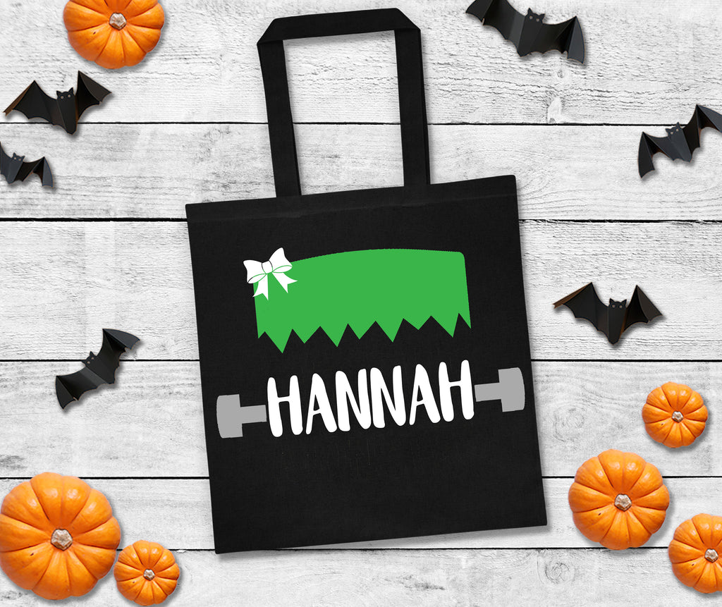personalized trick or treat bags, trick or treat bag, Frankenstein halloween bag, personalized halloween bag, custom halloween bag