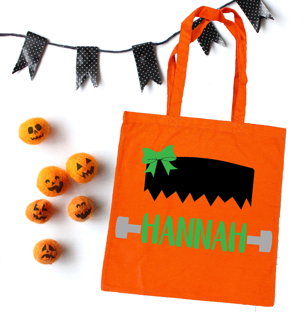 trick or treat bag, Frankenstein halloween bag, personalized halloween bag, custom halloween bag, personalized trick or treat bags