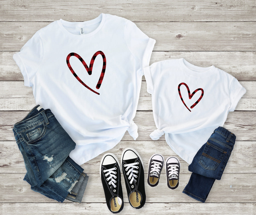 Mommy and me heart shirt - Matching buffalo plaid shirt -mom and daughter valentines day shirt - buffalo plaid heart shirt - mommy and me