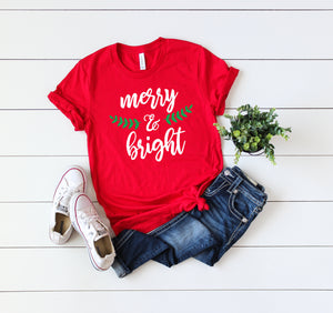 Merry and bright shirt,Christmas shirt,Christmas party shirt,Cute Women's Christmas shirt,Women's Christmas top,Xmas shirt,Holiday t-shirt