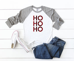 ho ho ho shirt, buffalo plaid shirt,Cute holiday tee, Christmas party shirt,Women's Christmas shirt,Christmas top,Cute holiday t-shirt