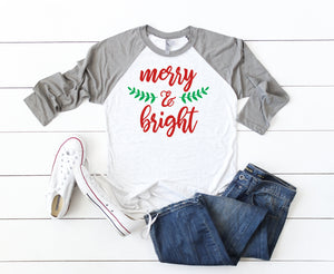Cute holiday t-shirt, Merry and bright shirt, Christmas shirt, Women's Christmas shirt,Christmas top, Cute holiday t-shirt, Women's xmas tee