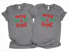 Merry and bright shirts, Christmas Couple shirts, Cute matching xmas tops,Holiday tees,Holiday couple shirts,Holiday shirts,Christmas shirts