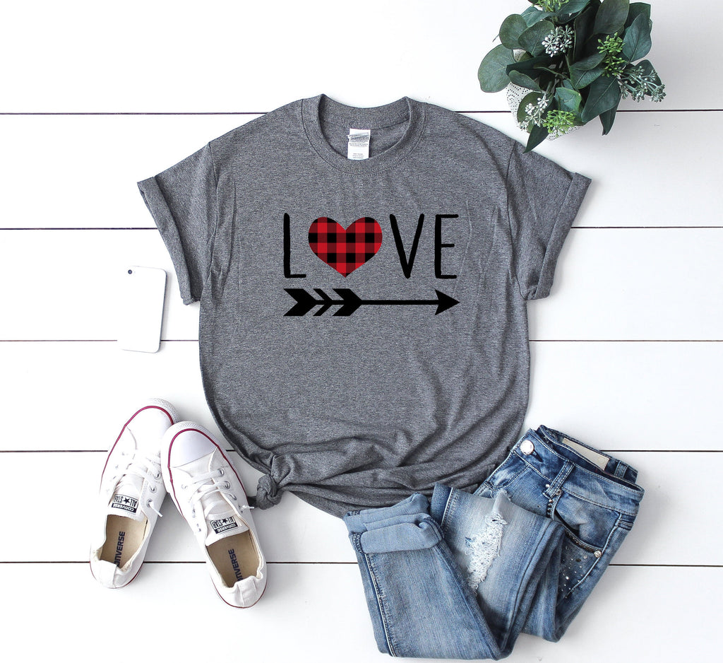 buffalo plaid tee - buffalo plaid valentines day shirt - buffalo plaid heart shirt - valentines day gift - gift for her - womens graphic tee
