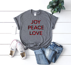 Buffalo plaid christmas shirt, joy peace love  shirt, Christmas shirt, holiday shirt, women christmas shirt, christmas gift, gift idea