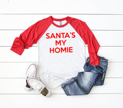 Santa's My Homie Baseball tee, Christmas shirts,Funny Christmas shirts,Holiday shirts,Christmas party shirt
