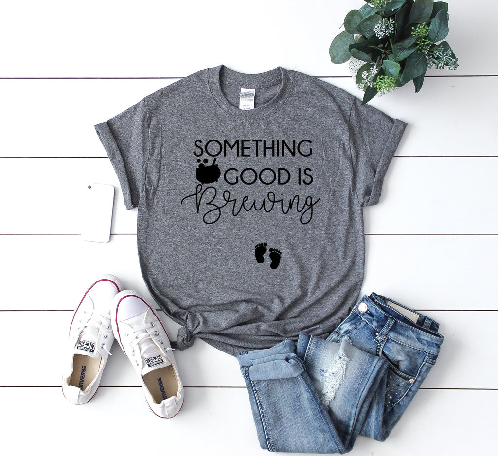 Bumps first Halloween- Pregnancy Announcement tee -October pregnancy announcement- Women's Halloween Shirt -Something Good is Brewing -