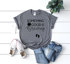 Cute Pregnancy Announcement tee -Bumps first Halloween- October pregnancy announcement- Women's Halloween Shirt -Something Good is Brewing -