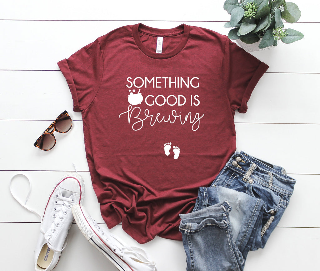 Cute Pregnancy Announcement tee -Bumps first Halloween- October pregnancy announcement- Women's Halloween Shirt -Something Good is Brewing -