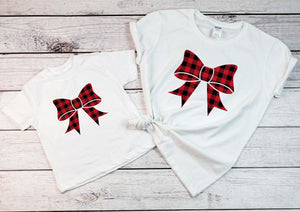 Matching Mommy and me Christmas shirts, Buffalo plaid shirt, Christmas shirts,Holiday shirts,Merry shirts,Xmas matching outfit, Bow shirt