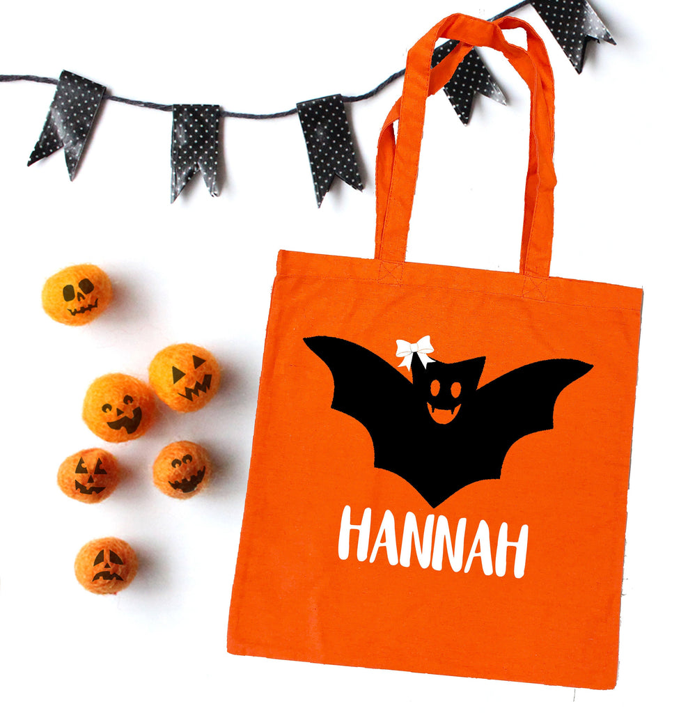 bat halloween bag, trick or treat bags, custom halloween bag, personalized halloween bag, personalized trick or treat bags