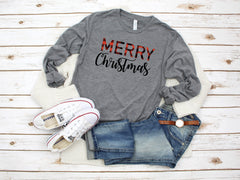 Buffalo plaid Christmas Tee, Merry Merry Merry shirt, Christmas party shirt, Cute Christmas shirt,Women's Christmas top, Buffalo Plaid shirt
