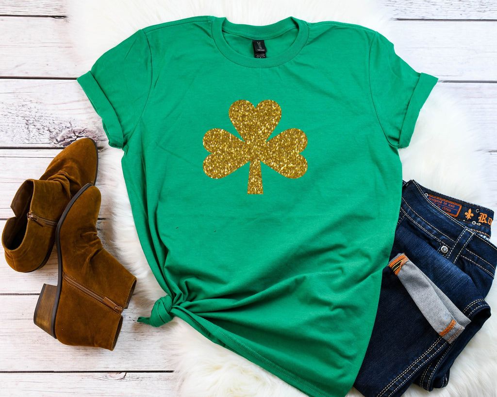 St. Patricks Day shirt, sparkly lucky glitter shamrock shirt