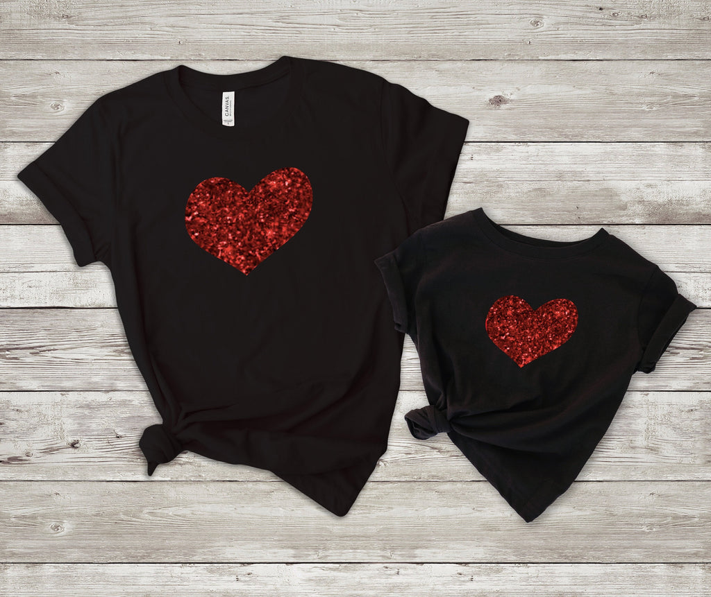 Mommy and me valentines shirt - Matching valentines shirt -mom and daughter valentines day shirt - red glitter heart shirt - mommy and me