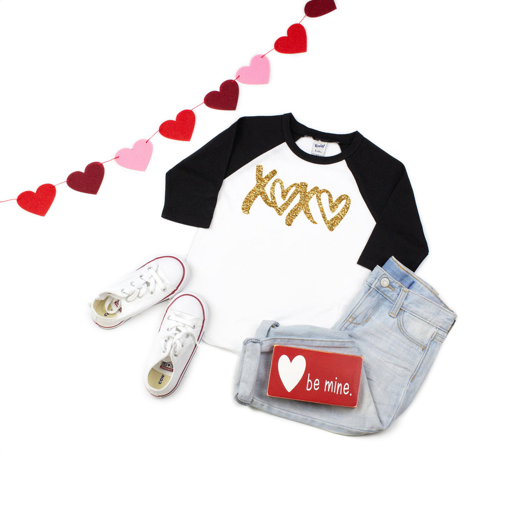 Valentines kid's shirt,Xoxo shirt, Glitter shirt, Kids baseball shirt, Valentines day outfit, Cute V-day outfit, Children's Holiday top