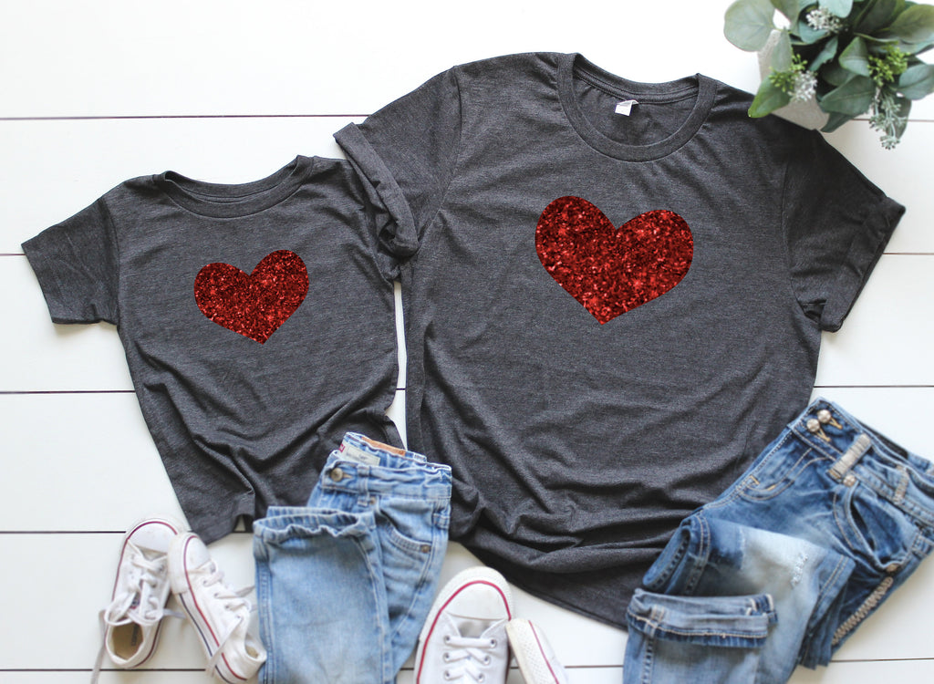 valentines shirt - Matching valentines shirt -mom and me valentines day shirt - glitter heart shirt - mommy and me glitter shirts