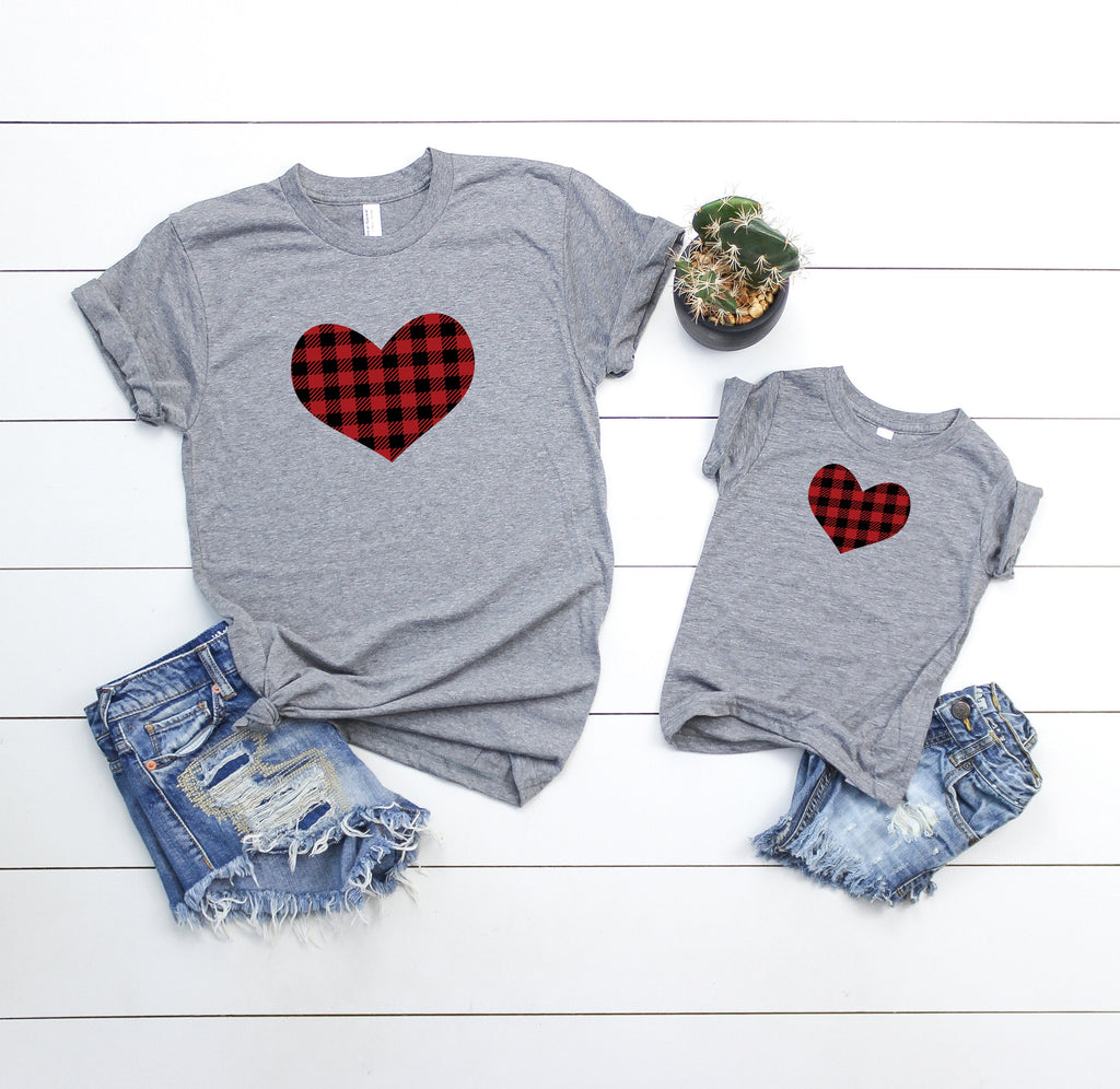 Mommy and me valentines shirt - Matching valentines shirt -mom and daughter valentines day shirt - buffalo plaid heart shirt - mommy and me