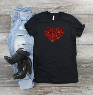 women's glitter heart  shirt - valentines day shirt - glitter heart shirt - heart shirt - valentines day gift - gift for her - womens shirt