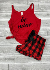 Valentines outfit for husband, Buffalo plaid shorts, Valentines day outfit for boyfriend, Cute Valentines pajamas, Be Mine Tank,
