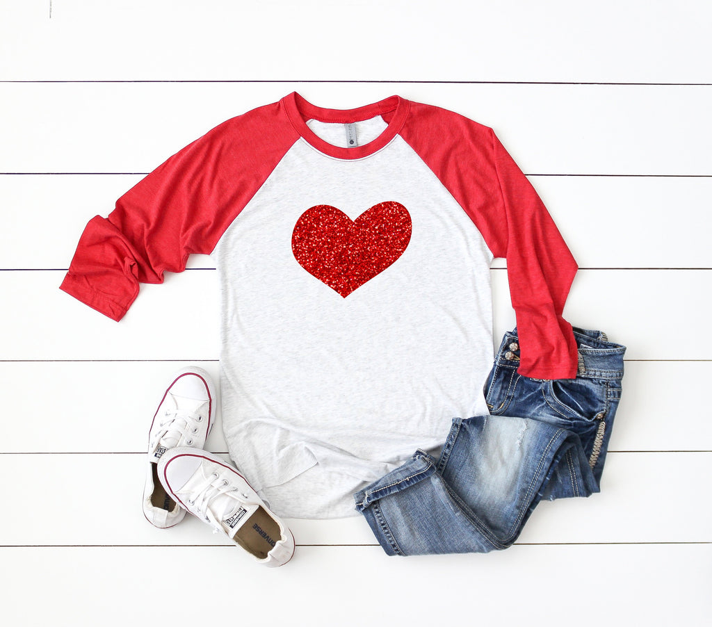 Cute Valentines day shirt, Glitter heart shirt, baseball shirt, Holiday glitter shirt, Women's Valentines shirt,Women's valentines day shirt