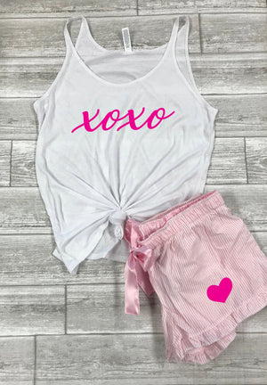 Cute Valentines pajamas, Valentines outfit for husband ,Valentines day outfit for boyfriend, Be Mine Tank, XoXo tank, Valentines day pajamas