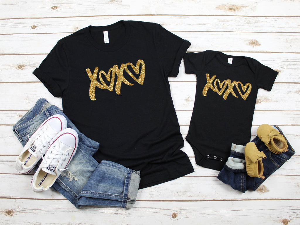 Mommy and me outfit - Valentine's shirt - Xoxo shirt - Mom and daughter shirt - Glitter shirt for mom and daughter - Cute matching shirts-