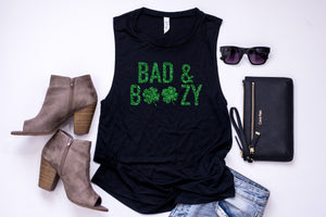 Bad and boozy tank - Glitter tank -Women's St. Patrick's day tank - Women's St Patty's day - Saint Patty's Day Outfit - Cute St Patty's top