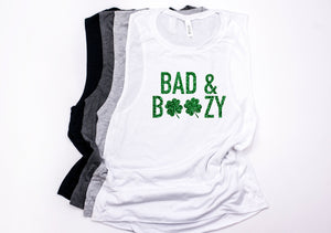 Glitter tank - Bad and boozy tank - Women's St. Patrick's day tank - Women's St Patty's day - Saint Patty's Day Outfit - Cute St Patty's top