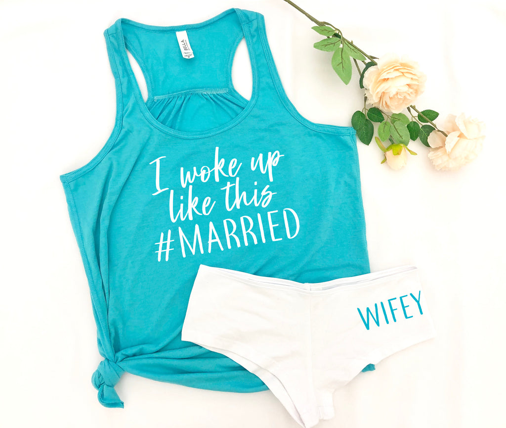I woke up like this married set, wifey pajama set, honeymoon outfit, w –  Up2ournecksinfabric