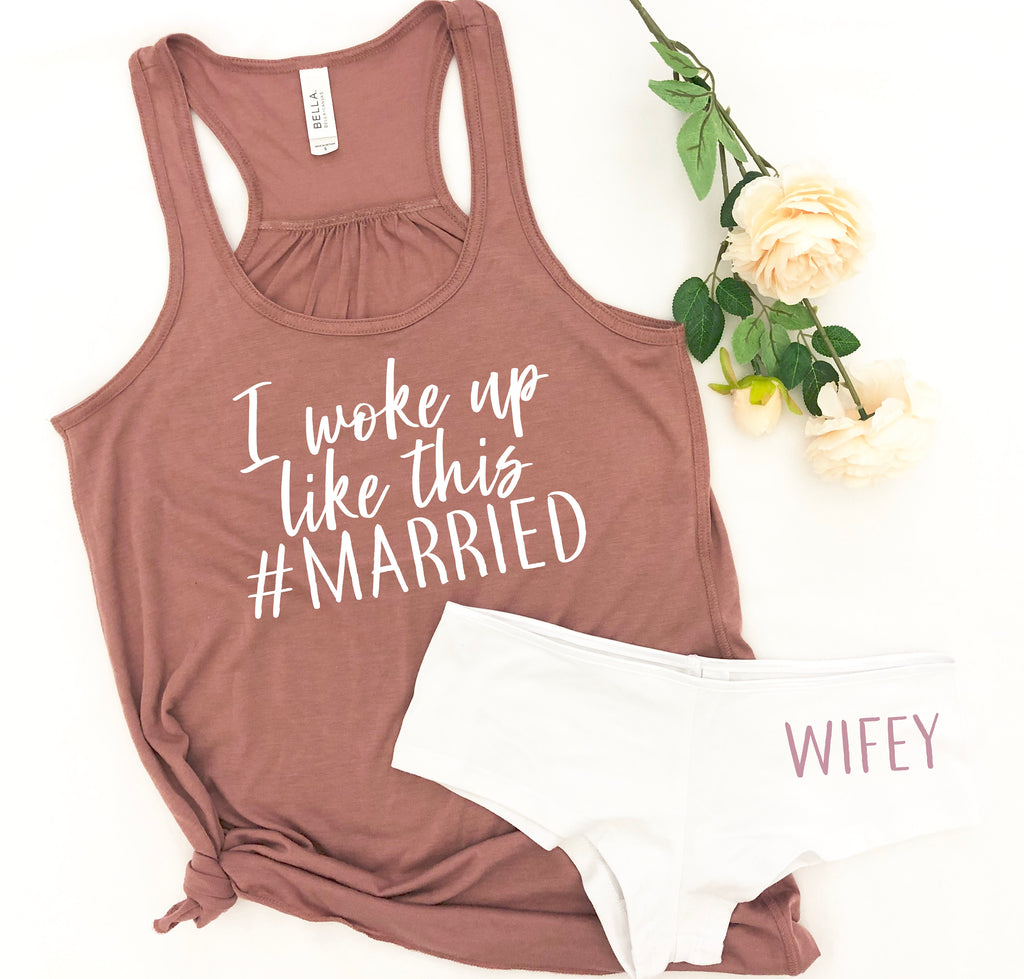 custom bride lingerie, honeymoon shirt, honey moon outfit, I woke up like this, wedding gift, bridal shower gift set, bride sleep set