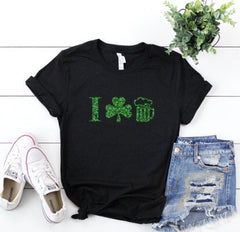 I love beer shirt - Green beer shirt - I shamrock beer shirt - St Patrick's day Top - beer shirt - glitter shamrock tee