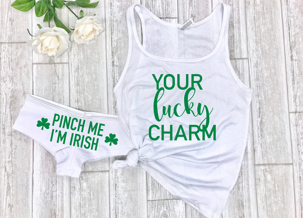 Your lucky charm, Pinch me I'm Irish, Lingerie set for him, custom gift for spouse, sexy sleepwear, St Patty's day lingerie, sexy lingerie