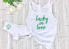Lucky in love, Gift for husband, Lingerie set for him, cute gift for boyfriend, sexy sleepwear, St Patty's day lingerie, sexy lingerie