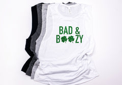 Bad and boozy tank - Glitter tank -Women's St. Patrick's day tank - Women's St Patty's day - Saint Patty's Day Outfit - Cute St Patty's top