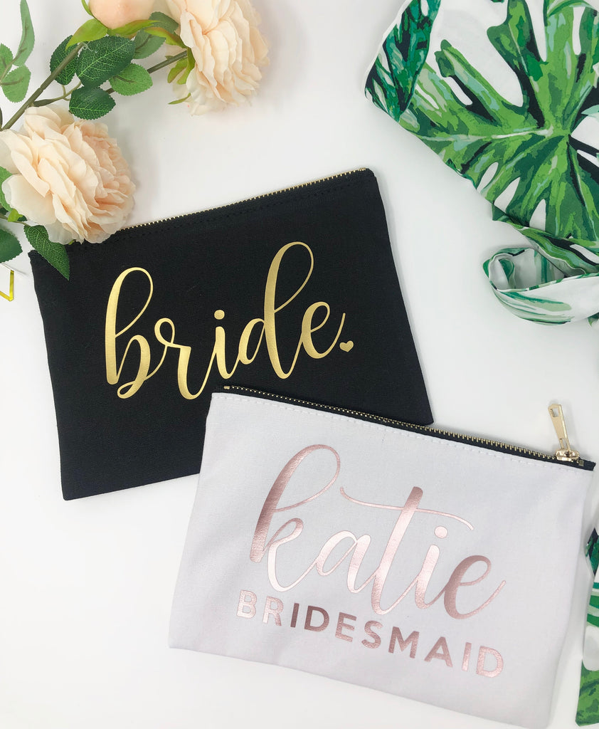 Bride makeup bag, bridesmaid makeup bag, personalized gift for bridesm –  Up2ournecksinfabric