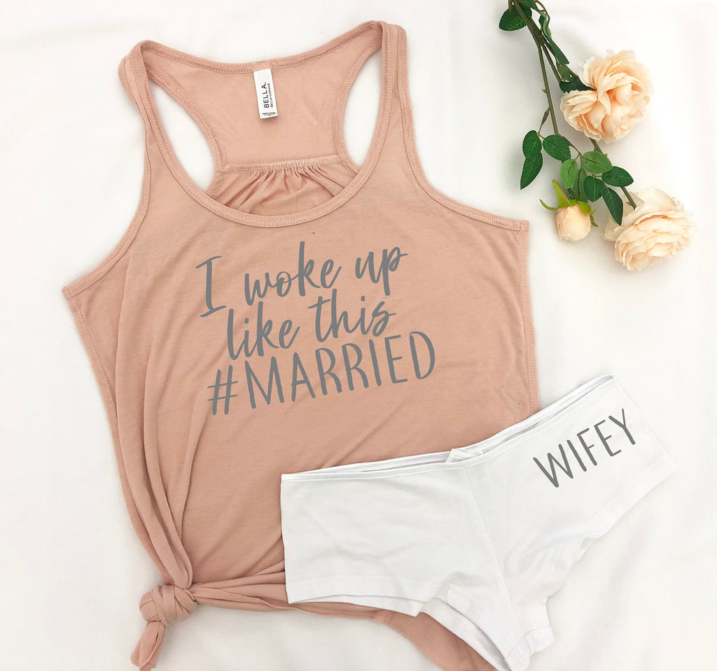 I woke up like this shirt, honeymoon gift, honey moon outfit, future mrs tank, wedding gift, bridal shower gift set, bride sleep set