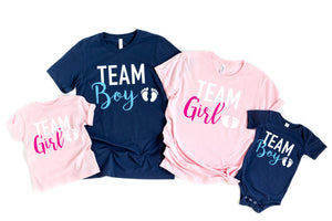 gender reveal shirts - team girl shirts - team boy shirts- reveal party shirts - announcement shirts - gender reveal idea - family reveal