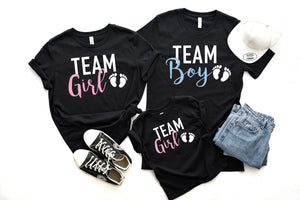 gender reveal shirts - team girl shirts - team boy shirts- reveal party shirts - announcement shirts - gender reveal idea - family reveal