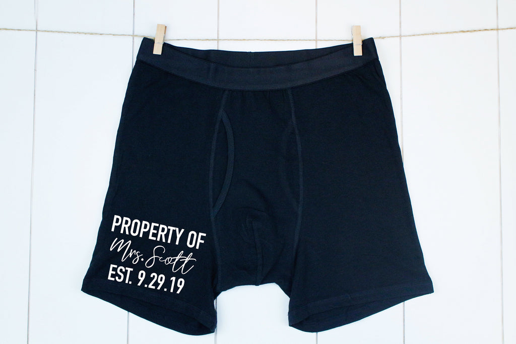 Property of Boxers, Mens Underwear, Gift for Husband, Personalized Mens  Underwear, Mens Boxers, Husband Gift, Honeymoon, Valentines Boxers. 