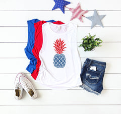 womens 4th of july tank, 4th of july pineapple, pineapple shirt, patriotic shirt, red white and blue, merica shirt, 4th of july shirt