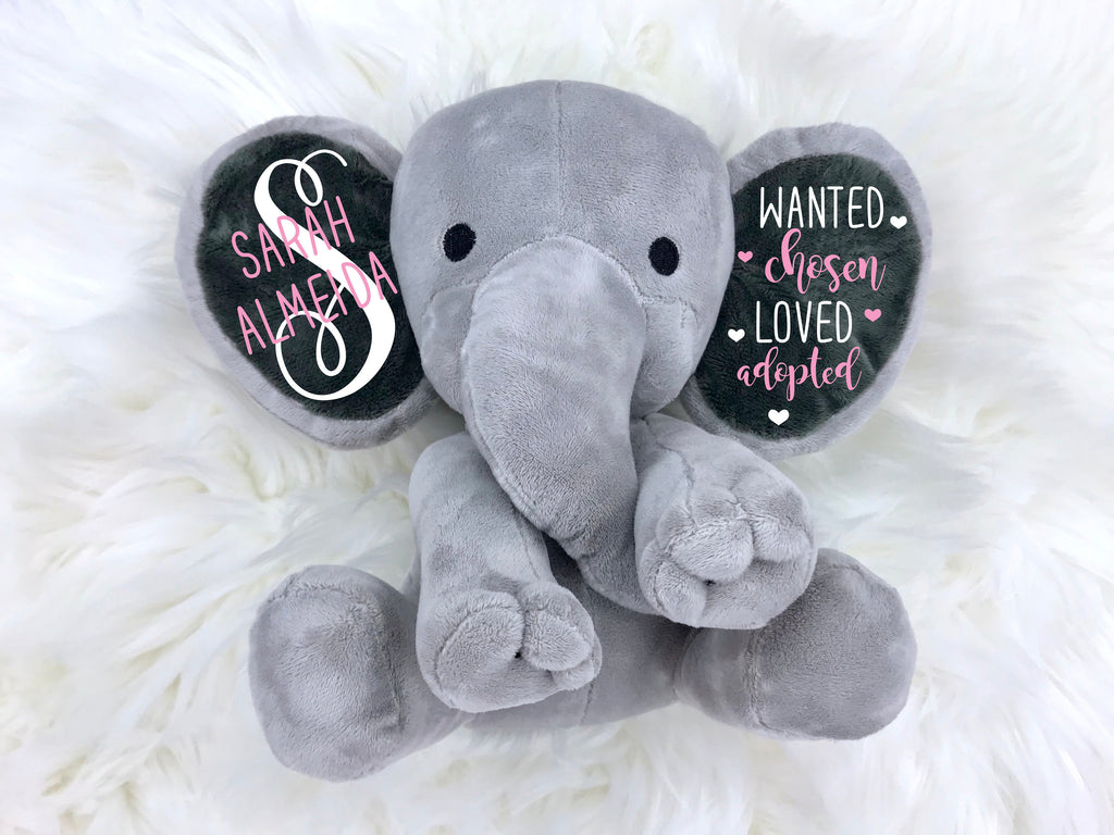 gift for adopted child,  adoption gift, adoption keepsake, security stuffed animal, personalized elephant
