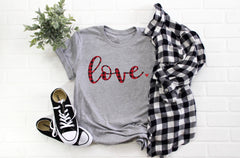 Women's Buffalo plaid shirt -Cute Valentines day shirt- Love shirt- Shirt for valentines day- Valentines day outfit- Valentines day top